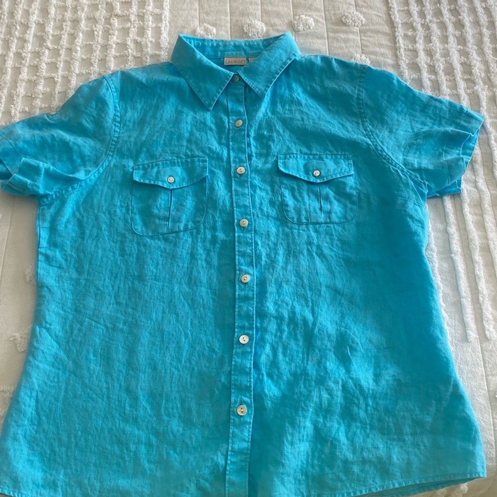 LL Bean short sleeve button up with matching tank top